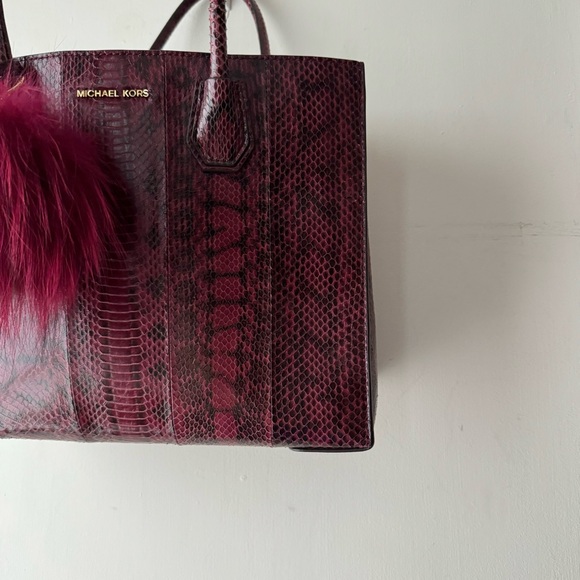 Michael Kors | Red Large Mercer Genuine Snakeskin Tote Bag - Picture 6 of 15